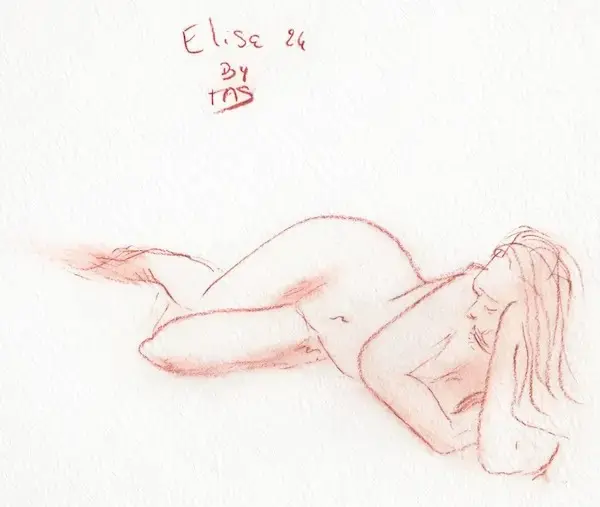 dessin de nu d'une femme allongée