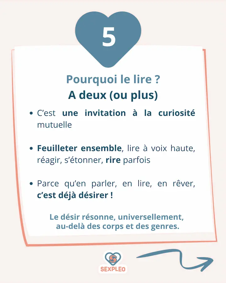 Pourquoi lire le livre "Nos désirs" ? A deux (ou plus) - C'est une invitation à la curiosité mutuelle - Feuilleter ensemble, lire à voix haute, réagir, s'étonner, rire parfois - Parce qu'en lire, en lire, en rêver, c'est déjà désirer Le désir résonne, universellement au-delà des corps et des genres